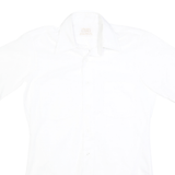 Womens White Plain Cotton Shirt M Casual Button Down Short Sleeve