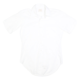 Womens White Plain Cotton Shirt M Casual Button Down Short Sleeve