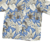 PRESWICK & MOORE Mens Blue & Brown Floral Rayon Shirt L Relaxed Fit Casual
