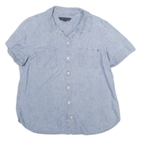 TOMMY HILFIGER Womens Blue Cotton Blend Shirt L Casual Short Sleeve Button