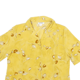 GEVANA Womens Yellow Printed Shirt Short Sleeve Collared M Polyester Blend