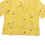 GEVANA Womens Yellow Printed Shirt Short Sleeve Collared M Polyester Blend