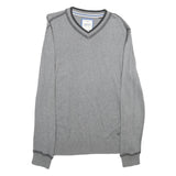 ESPRIT Mens Grey Plain Cotton Jumper V-Neck Basic Knit L Casual Comfortable