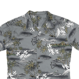 PALMWAVE Mens Grey Cotton Blend Button Jacket L Tropical Print Short Sleeve