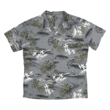 PALMWAVE Mens Grey Cotton Blend Button Jacket L Tropical Print Short Sleeve