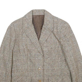 SUIT WORLD Womens Beige Wool Check Jacket M Woven Classic Button Closure