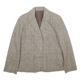 SUIT WORLD Womens Beige Wool Check Jacket M Woven Classic Button Closure