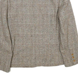 SUIT WORLD Womens Beige Wool Check Jacket M Woven Classic Button Closure