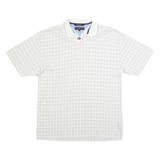 TOMMY HILFIGER Mens White & Beige Checked Short Sleeve Polo Shirt S Cotton Blend