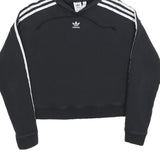 ADIDAS Womens Black & White Hoodie UK 10 Cropped 3 Stripes Pullover Cotton Blend