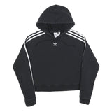 ADIDAS Womens Black & White Hoodie UK 10 Cropped 3 Stripes Pullover Cotton Blend