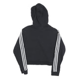 ADIDAS Womens Black & White Hoodie UK 10 Cropped 3 Stripes Pullover Cotton Blend