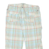 THINK PINK Womens Shorts Blue Beige Check M W34 Cargo Casual Cotton Blend