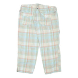 THINK PINK Womens Shorts Blue Beige Check M W34 Cargo Casual Cotton Blend