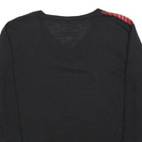 CALVIN KLEIN Womens Black & Red Printed Top Long Sleeve V-Neck M Lightweight