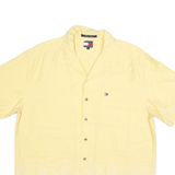 TOMMY HILFIGER Mens Yellow Short Sleeve Shirt L Cotton Blend Casual Summer