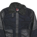 SNAP Mens Black & Black Faux Shearling Jacket XL Polyester Blend Zip Warm