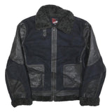 SNAP Mens Black & Black Faux Shearling Jacket XL Polyester Blend Zip Warm