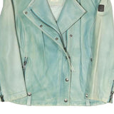 REPLAY Womens Blue Leather Biker Jacket L Zip Fastening Stylish Casual