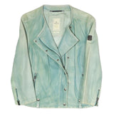 REPLAY Womens Blue Leather Biker Jacket L Zip Fastening Stylish Casual