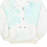 LUHTA Womens White & Light Blue Windbreaker Jacket M Polyester Blend Zip Hooded