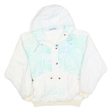 LUHTA Womens White & Light Blue Windbreaker Jacket M Polyester Blend Zip Hooded