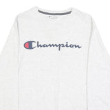 CHAMPION Mens White Graphic T-Shirt S Long Sleeve Crew Neck Cotton Blend
