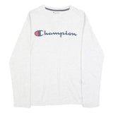 CHAMPION Mens White Graphic T-Shirt S Long Sleeve Crew Neck Cotton Blend
