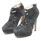 DKNY Womens Black High Platform Heels Cut-Out Design Polyester Blend UK 2.5