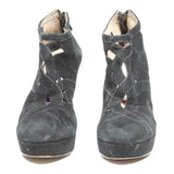 DKNY Womens Black High Platform Heels Cut-Out Design Polyester Blend UK 2.5