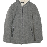ZARA Womens Grey Acrylic Blend Hooded Jacket XS Zip Cozy Warm Outerwear