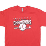 GILDAN Mens Red Baseball Tournament Champions Graphic T-Shirt L Short Sleeve