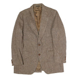Mens Brown Cotton Herringbone Classic Jacket L Button Closure Tailored