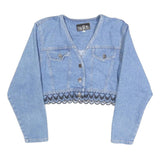 SWITCH Womens Blue Cotton Cropped Button Jacket M Lace Trim Vintage Style