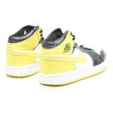AIR JORDAN 1 Mid Mens Lace-Up Trainers Black & Yellow Leather UK 7.5 Iconic