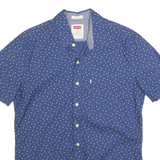 LEVI'S Mens Blue Printed Cotton Blend Shirt M Casual Short Sleeve Button Down
