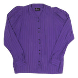 LIVE BY PAGE Womens Purple Stripe Shirt Long Sleeve Button Neck M Stylish Cotton
