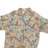 VIA VENTO Mens Beige & Blue Leaf Pattern Rayon Shirt XL Summer Casual