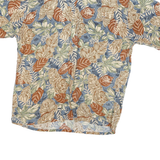 VIA VENTO Mens Beige & Blue Leaf Pattern Rayon Shirt XL Summer Casual