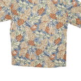 VIA VENTO Mens Beige & Blue Leaf Pattern Rayon Shirt XL Summer Casual