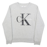 CALVIN KLEIN JEANS Womens Grey Sweatshirt Crew Neck S Logo Print Cotton Pullover