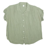 GAP Womens Green Button Shirt Short Sleeve Collared Cotton Blend L Relaxed Fit