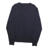 TOMMY HILFIGER Mens Navy Plain Cotton Blend Jumper Crew Neck Basic Knit L