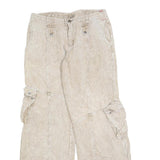 Mens Relaxed Fit Beige Cotton Blend Cargo Trousers W30 L32 Casual Zip