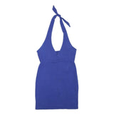 Womens Blue Halter Mini Dress Cotton Blend Sleeveless Summer Casual L