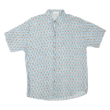 Mens Blue Cotton Blend Printed Shirt XL Casual Button Front Lightweight