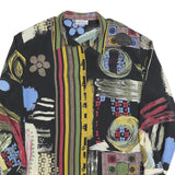 ERFE Womens Black Abstract Floral Shirt Dress Polyester Long Sleeve L Casual