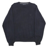 NAUTICA Mens Navy Blue Plain Cotton Crew Neck Basic Knit Jumper L Casual