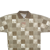 BLUE JEANS Mens Brown & Cream Check Short Sleeve Polo Shirt L Casual Shirt