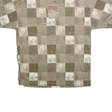 BLUE JEANS Mens Brown & Cream Check Short Sleeve Polo Shirt L Casual Shirt